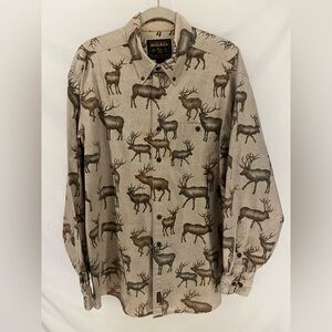 Vintage 90s Men’s WoolRich Shirt Ivory Deer Print Cotton Flannel Button Down XL